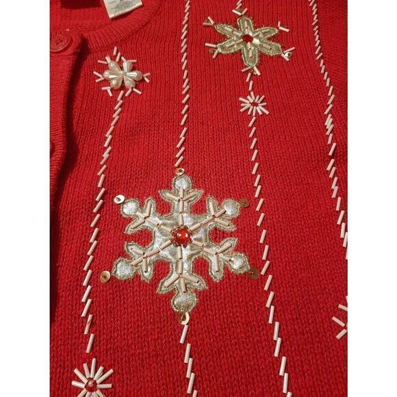 Medium 8/10 Bobbie Brooks Long Sleeve Button Christmas Holiday Knit Sweater - Picture 5 of 7